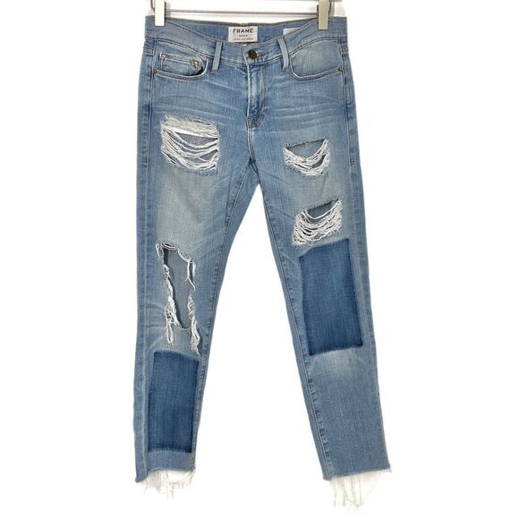 Frame Blue Redlands Le Garcon Distressed Boyfriend Jeans 24 - Picture 7 of 7